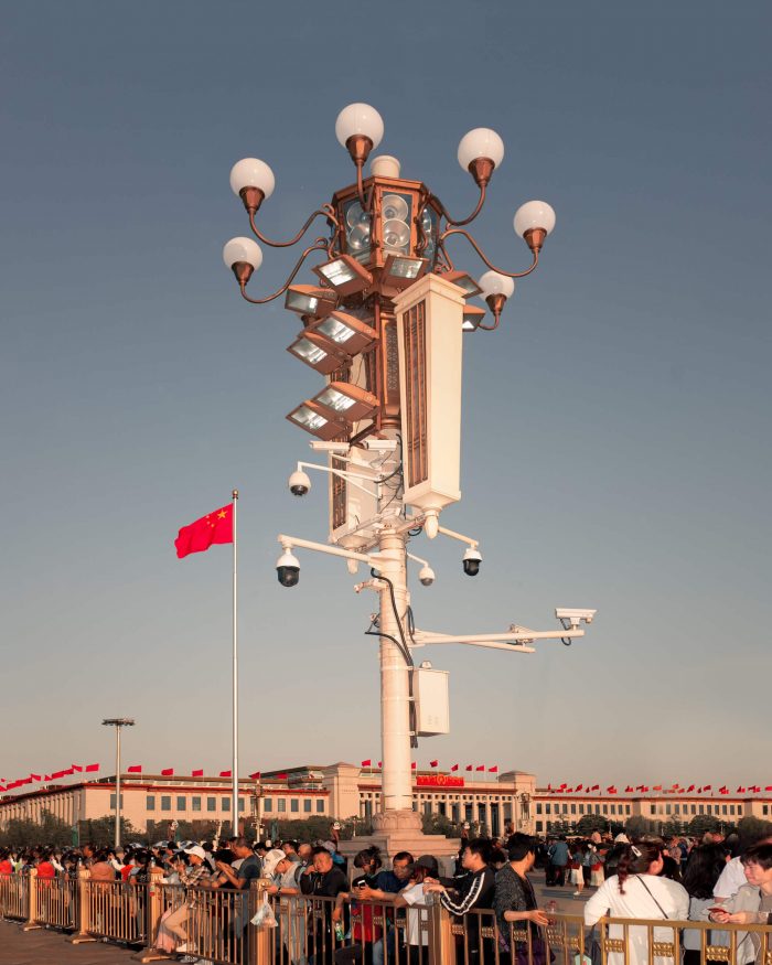 Lamp-post-and-security-camera-cctv-tiananmen-place,-Beijing,China,2019